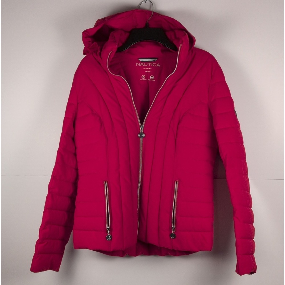 Nautica Comfort Stretch Women's Large Pink Hooded Water Resistant Puffer Jacket